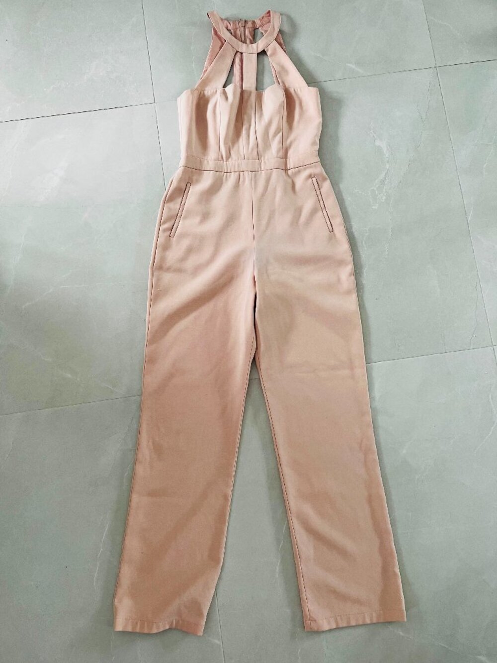 BCBG Blush Pink Halter Cut-Out Jumpsuit (Size S)
